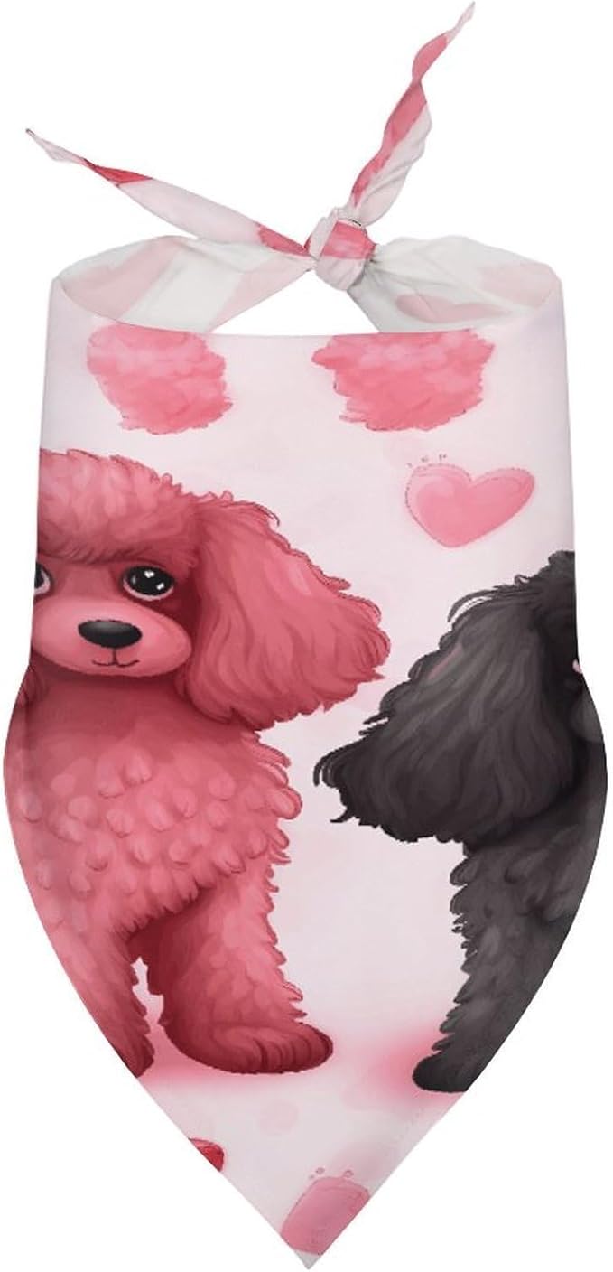 Dog Bandana Spring Pet Scarf Adjustable Triangle Pink Poodles Dogs Printing Dog Bib Washable Polyester Puppy Bandana for Small Medium Large Dogs Cat Birthday Party Supplies