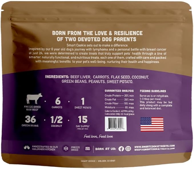 Smart Cookie Natural Dog Food Topper - Dinner - Beef Dog Meal Mixer for All Ages - Food Topper for Picky Eaters and Boosting Nutrition - Non GMO, Made in The USA - 7 oz Bag (15 Day Supply)