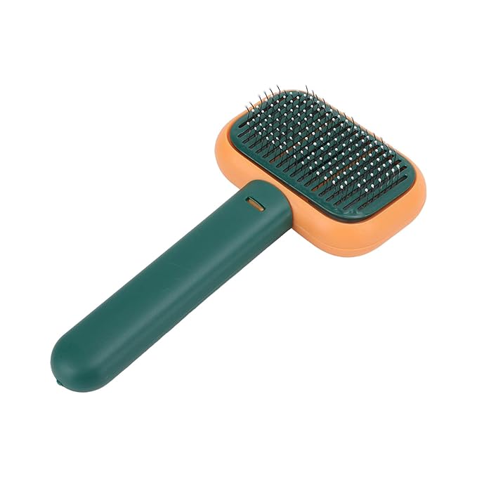 Dog Brush, Cat Brushes For Indoor Cats Dogs Grooming Brush Tool Mats Tangled Hair Slicker Massage Self Cleaning For Pets with Long or Short Hair (Orange Green)