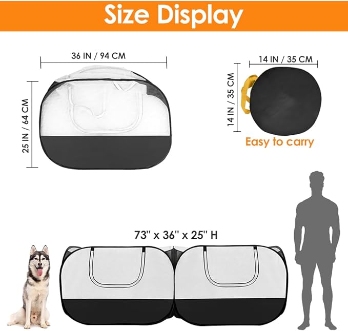 SlowTon Small Animals Playpen - Portable Chicken Coop Run Large Chick Brooder 73"x36"x25" with Detachable Bottom, Pop Up Pet Enclosure Cat Tent for Guinea Pig Bunny Puppy Indoor Outdoor (Flat Top)