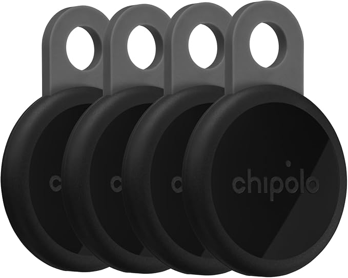 Chipolo LOOP - Rechargeable Bluetooth Tracking tag, Item Locator for Keys & Bags, Compatible with Apple Find My or Find Hub on Android - 4 Pack (Charcoal)
