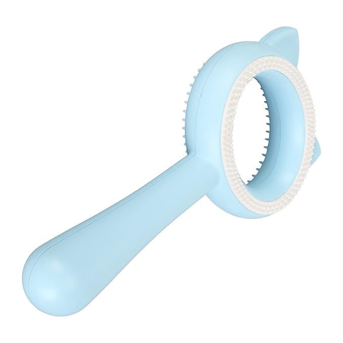 Cat Grooming Brush Double Sided Deshedding Massage Pet Hair Removal Comb for Cats Dogs Multipurpose Self Cleaning Comfortable Handle Round Tips Easy Cleaning ABS Material 17x9cm (Blue)