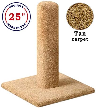 CozyCatFurniture 20, 25 & 30 inches Solid Wood Cat Scratching Posts, Tan Carpet, USA Made (25")
