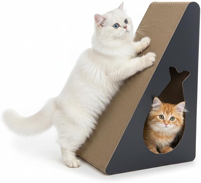 Cat Scratchers for Indoor Cats - 6-Sided Corrugated Cardboard Triangle Scratching Post Against Wall, 9.45"