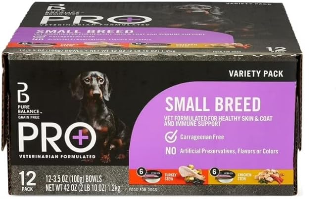 (2 Pack) ~ Pure Balance Pro+ Turkey Stew & Chicken Stew Wet Dog Food for Small Breeds, Grain-Free ~ 3.5 Oz Cups ~ 12 Cups ~ Natural Ingredients, Supports Healthy Skin & Immune System ~ (24 Cups)