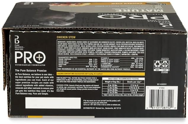 Pure Balance Pro Chicken Stew Wet Dog Food, Grain-Free for Mature Dogs, Natural High Protein, Supports Healthy Digestion & Joints, 3.5oz Cups, 12-Pack, Premium Taste & Nutrition