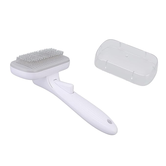 Cat Brush For Shedding, De Shedding Brush Dog Hair Dogs Cats Grooming Tool Self Cleaning Slicker Hair For Rabbit Massage Removes Loose Undercoat (Steel Wire Rubber Head Gray)