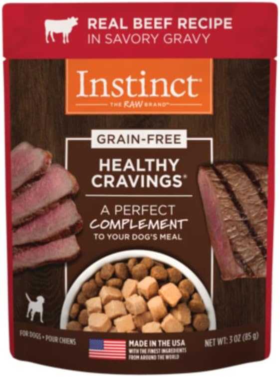 Instinct Healthy Cravings Natural Wet Dog Food Topper, Grain Free Recipe - Real Beef, 3 oz. Pouches (Pack of 24)