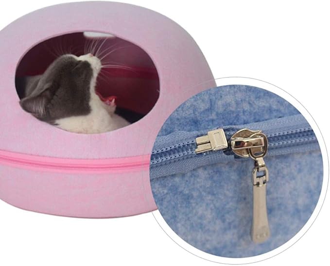 Ultra Soft Material Dog Cat Bed Cave Sleeping Bag Zipper Egg Shape Pet Felt Cloth House Nest Basket for Cats Animals Supplies Washable Pet Bed(Grey,52 * 44 * 30cm)