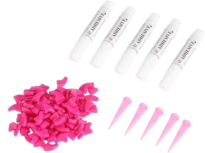 Pongnas 100PCS Soft PVC Cat Nail for Safe Claw - Rose Red & Blue, Ideal Grooming Accessory for Cats (S)
