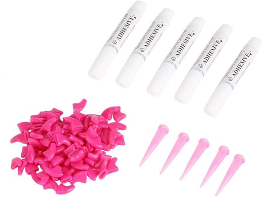 Pongnas 100PCS Soft PVC Cat Nail for Safe Claw - Rose Red & Blue, Ideal Grooming Accessory for Cats (S)