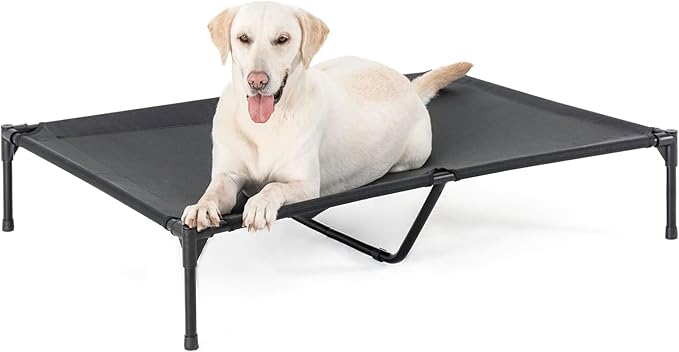 XL Elevated Dog Bed for Large Dogs, Raised Dog Cot Beds, Heavy Duty Pet Beds with Durable Teslin Recyclable Mesh, Black Outdoor Pet Bed