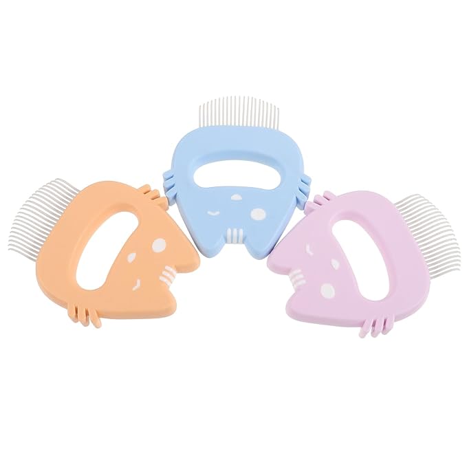 ERINGOGO 3pcs Pet Grooming Comb Set with Silicone Handles for Cats and Small Dogs, Reusable Flea and Shedding Brush, Compact Multi-function Massage Comb for Indoor Use