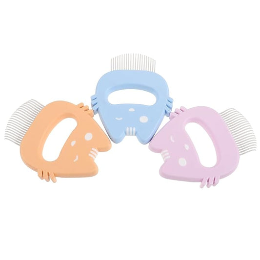 ERINGOGO 3pcs Pet Grooming Comb Set with Silicone Handles for Cats and Small Dogs, Reusable Flea and Shedding Brush, Compact Multi-function Massage Comb for Indoor Use