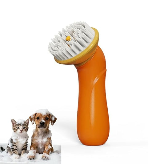Pet Bath Brush Dog Cat Massage Hairbrush Comb with Shampoo Dispenser for Grooming Shower Scrubbing Shedding Massage Long Short Hair Pets Cats Dogs Supplies - Orange