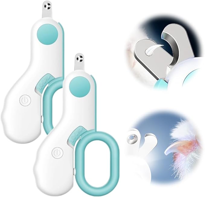Pet Nail Clippers,2026 New Cat Nail Clipper with LED Light,Professional Claw Trimmer,Easy and Pain-Free Grooming Tool for Tiny Kitten Bunny Rabbit Bird Guinea Pigs Ferret Hamsters (A-Blue/2pcs)