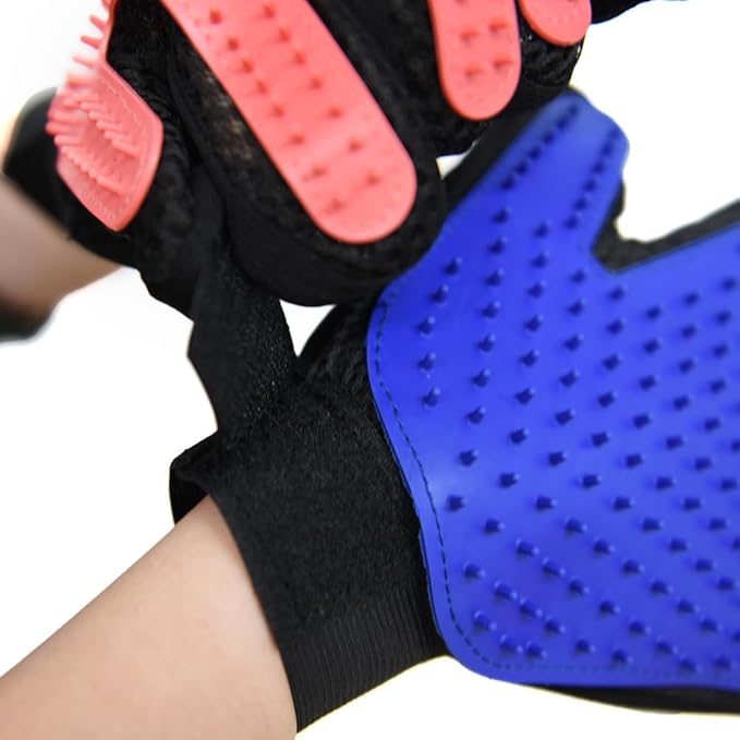 Pet Grooming Gloves – Professional Deshedding, Brushing & Cleaning Mitt Tool for Small, Medium & Large Dogs & Cats | Fur & Hair Remover | Soft Rubber Bristle Brush Prevents Mats