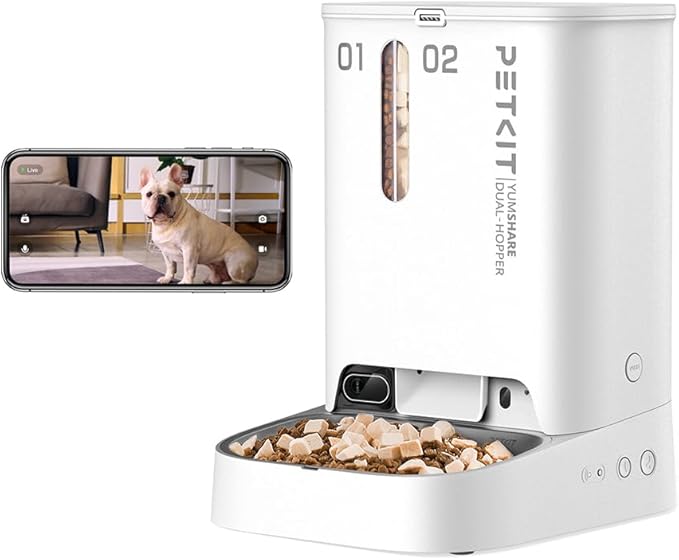 PETKIT Automatic Cat Feeder with Camera,1080P HD Video and Night Vision,Double Hopper Pet Feeder for Cats and Dogs with 2-Way Audio, Wireless Pump Cat Water Fountain