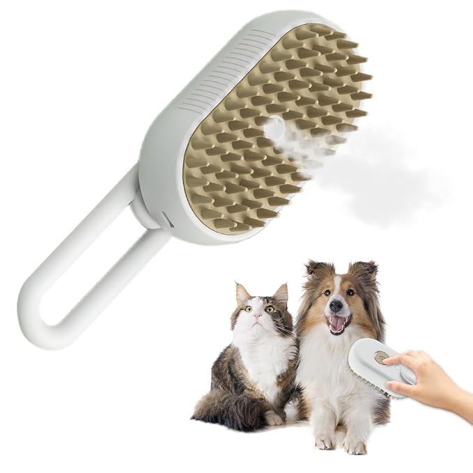 Cat Steam Brush, Steamy Pet Brush Water Brush for Cats and Dogs, Multifunctional Pet Hair Comb Cat Brush with Steam, Grooming Brush Spray Comb for Dogs and Cats (C- White)