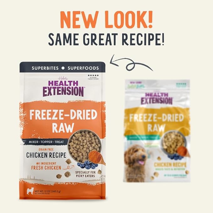 Health Extension SuperBites Freeze-Dried Raw Chicken Meal Mixer for Dogs, (12 oz, 340.2 g) – Premium Blend with Raw Proteins and Superfoods for Optimal Nutrition