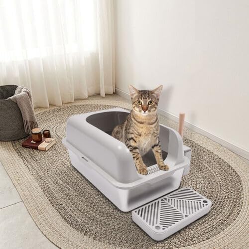 Stainless Steel Cat Litter Box, 5.28-Gallon Semi Open Cat Litter Box, Easy to Clean, Suitable for Cats Weighing Less Than 22.05 Pounds
