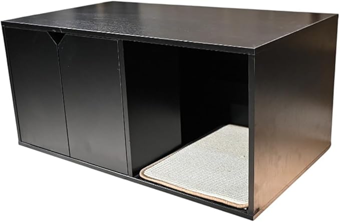 35.83" Black Cat Litter Box Enclosure Hidden Furniture with Scratching Pad, Modern Indoor Cat House