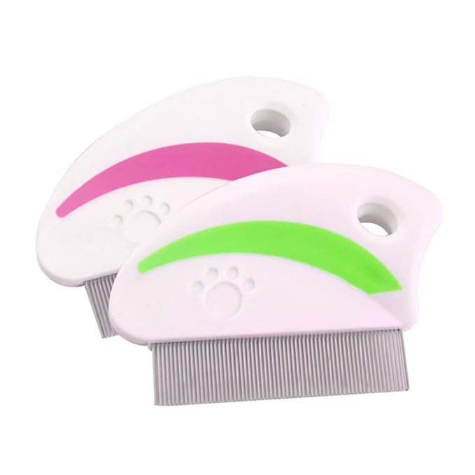 POPETPOP 4Pcs Pet Removal Comb Ergonomic Stainless Steel Grooming Tool for Cats Dogs Efficient Dirt Cleaning Brush Red Green