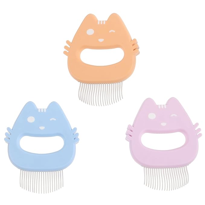 3pcs Pet Hair Brush Set with Silicone Handle Shell Comb for Cat and Dog Grooming Portable Reusable Kitten Brush for Indoor Fur Removal Includes Purple Blue and Yellow