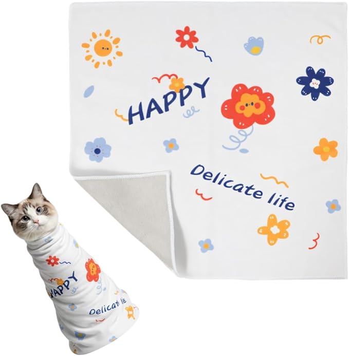 MiOYOOW Cat Grooming Wrap, Self-Adhesive Anti-Scratch Cat Holder with Hook-and-Loop Fastener, Adjustable Foldable Calming Wrap for Nail Trimming, Bathing