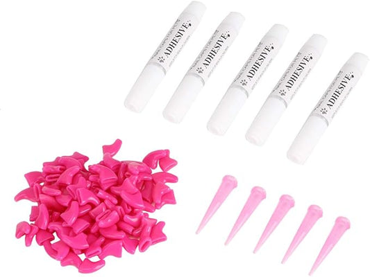 Pongnas 100PCS Soft PVC Cat Nail for Safe Claw - Rose Red & Blue, Ideal Grooming Accessory for Cats (XS)