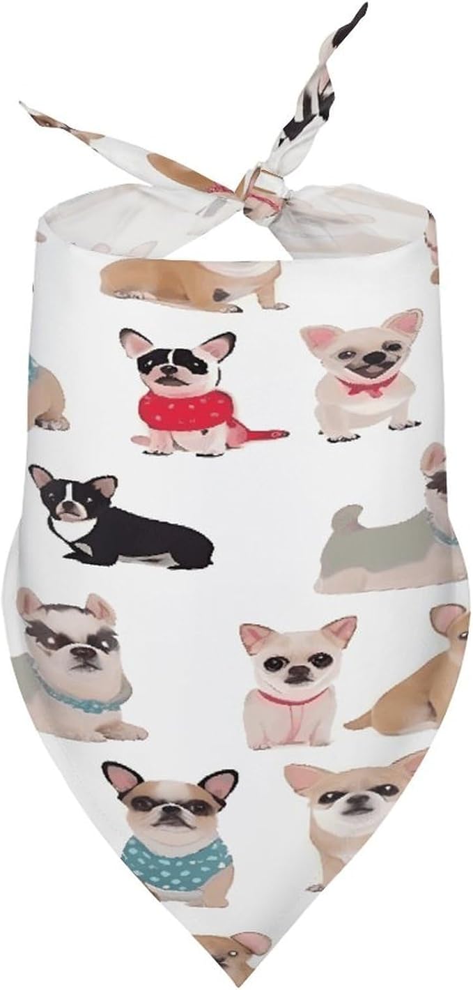 Dog Bandana Spring Pet Scarf Adjustable Triangle Cute Chihuahua Pug Pattern Printing Dog Bib Washable Polyester Puppy Bandana for Small Medium Large Dogs Cat Birthday Party Supplies