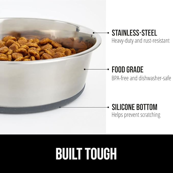 Gorilla Grip Thick Cat Litter Trapping Mat and Stainless Steel Dog Bowls Set of 2, Cat Mat is 47x35 Inch, Stainless Steel Dog Bowls Hold 2 Cups, Both in Gray Color, 2 Item Bundle