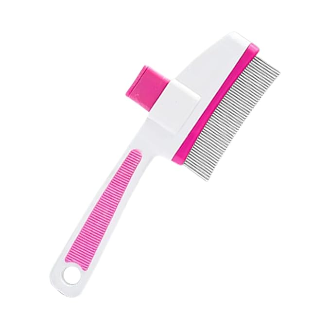 Cat Hair Brush for Dogs and Cats, Dog Grooming Supplies with Easy Release Button, Puppy Flea Cleaning Comb for Bathing Long and Short Hair Pets, Indoor Outdoor Removal, Soft Gentle Grooming Tool