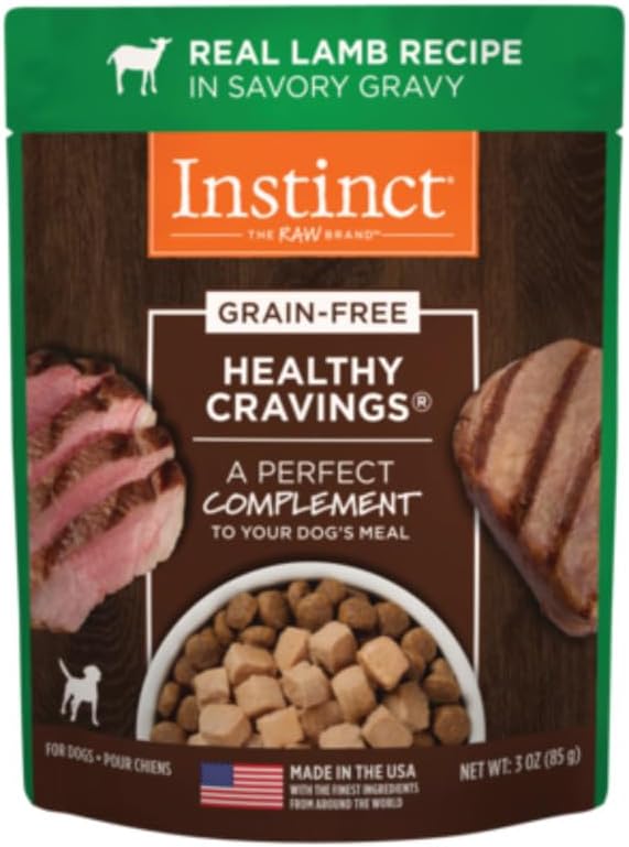 Instinct Healthy Cravings Natural Wet Dog Food Topper, Grain Free Recipe - Real Lamb, 3 oz. Pouches (Pack of 24)