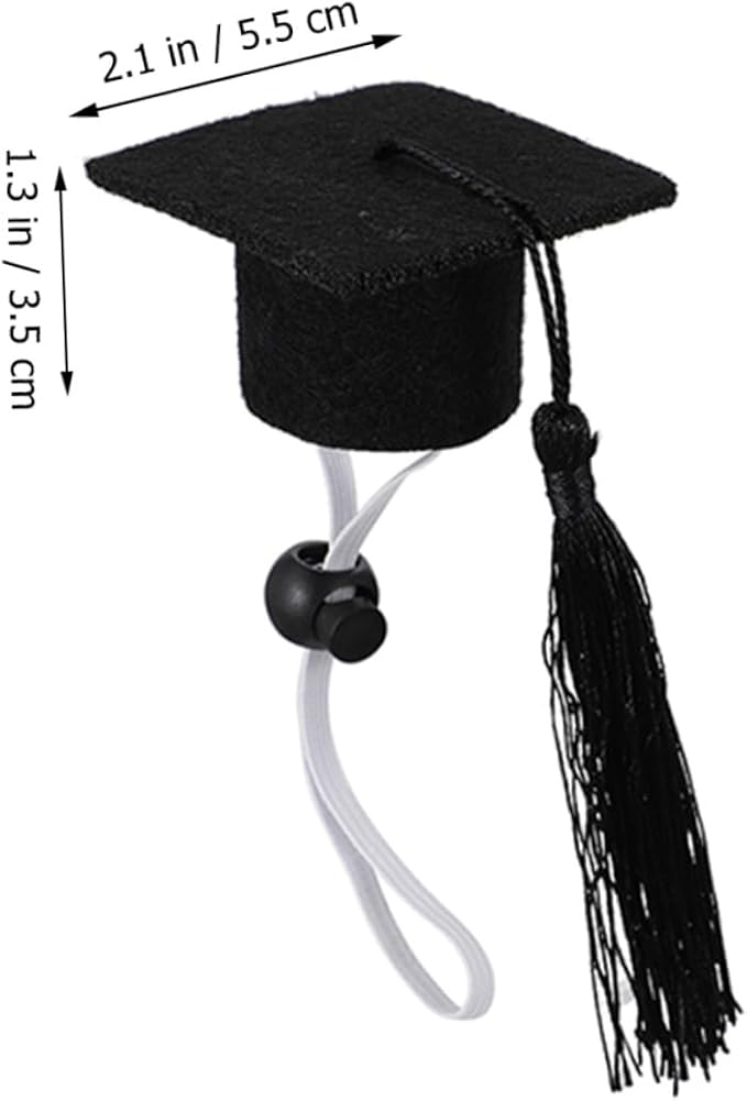 SHINEOFI 2pcs Adjustable Black Tassel Doctoral Caps Elastic Graduation Hat for Dogs, Creative Pet Party Supply and Decorative Graduation Costume Accessories