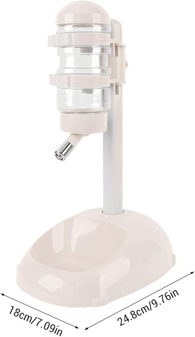 Pet Standing Water Dispenser, Adjustable Height Dog Water Bottle, with Food Feeder Bowl for Small Dogs Cats (Beige)