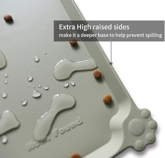 Hoki Found L Silicone Non Slip Pet Dog Cat Bowl Mats - Placemat - Feeding Mat - Waterproof - For Carpet - Cream Green