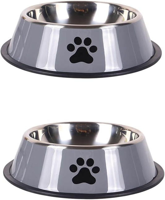 Stainless Steel Large Capacity pet Bowl Dog Food Bowl Multiple Specifications Anti-Fall Food Bowl Food Bowl Feeding pet Supplies(Gery-2pcs,Medium)