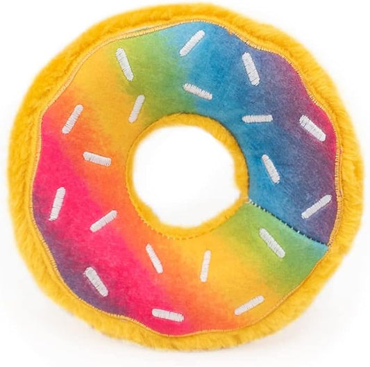 ZippyPaws Donutz - No Stuffing Dog Toys to Keep Them Busy, for Small and Medium Dogs, Squeaky Pet Toy for Boredom, Unstuffed Chew Toy, Soft Plush Puppy Products, Funny Food Toy - Rainbow Donut