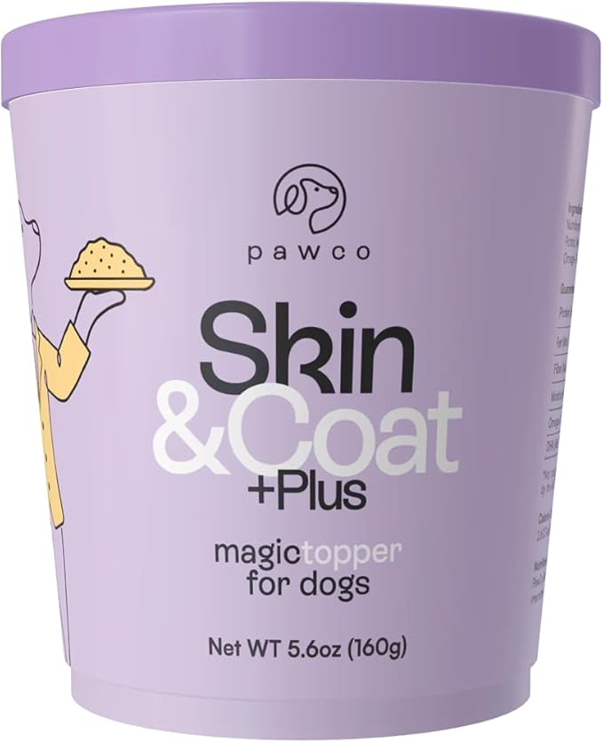 Pawco Dog Food Toppers for Picky Eaters, Skin & Coat – Supports Healthy Skin & Shiny Fur – Functional Dog Food Flavor Enhancer with Omega-3, DHA, Pumpkin & Carrots – Magic Topper – 5.6oz