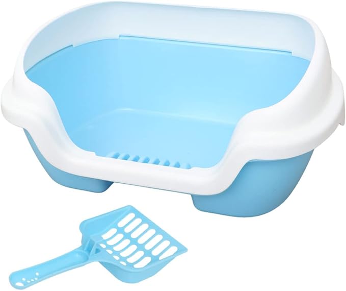 Cat Litter Cat Litter Box Semi Enclosed Cleaning Bath Basin Plastic Toilet with Scoop Portable Open Box for Dogs Small Pets (Blue)
