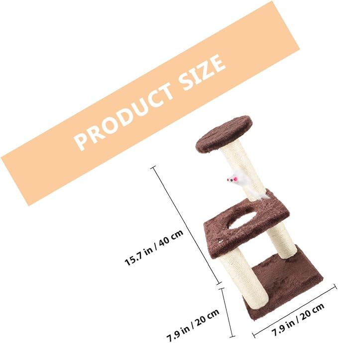 HEMOTON Large 3-Layer Sisal Cat Scratching Post with Mouse Multi-Level Cat Activity Tree for Indoor Use Sturdy Coffee-Colored Furniture for Kittens and Adult