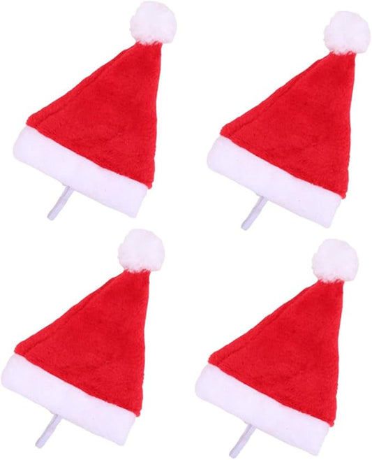 SEWACC 4pcs Adjustable Plush Dog Santa Hat Christmas Pet Costume Cap with Soft Lining for Small Dogs and Cats Holiday Party Supplies