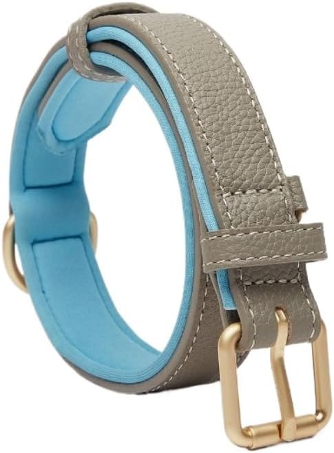 Genuine Leather Collar Pebbled First-Layer Cowhide Strangle-Proof Adjustable Dog Walking Collars Pet Supplies (M,Green)