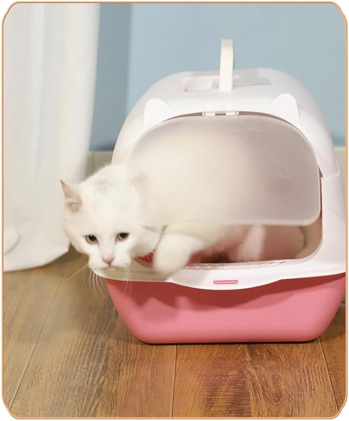 Cat Litter Box Enclosure Anti Splashcat Cat Toilet with Handle Clamshell Deodorization Kitty Litter Box Cat Supplies (Purple)