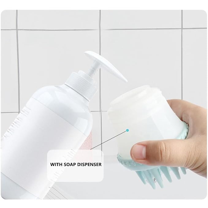 Pet Grooming Bath Brush Dog Cat Massage Brush Comb Bubble Maker with Shampoo Dispenser for Shower Scrubbing Remove Shedding Hair Soothing Massage Pet Supplies - Blue