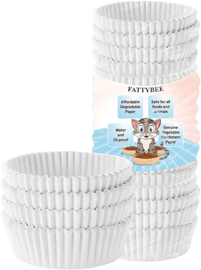 FattyBee 200 Pcs White Disposable Pet Feeding Bowls Liner, Small Paper Bowls for Cat Dishes, Wet Food, Feral Cat Feeding Station