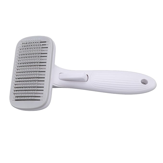 Cat Brush For Shedding, De Shedding Brush Dog Hair Dogs Cats Grooming Tool Self Cleaning Slicker Hair For Rabbit Massage Removes Loose Undercoat (Steel Wire Rubber Head Gray)
