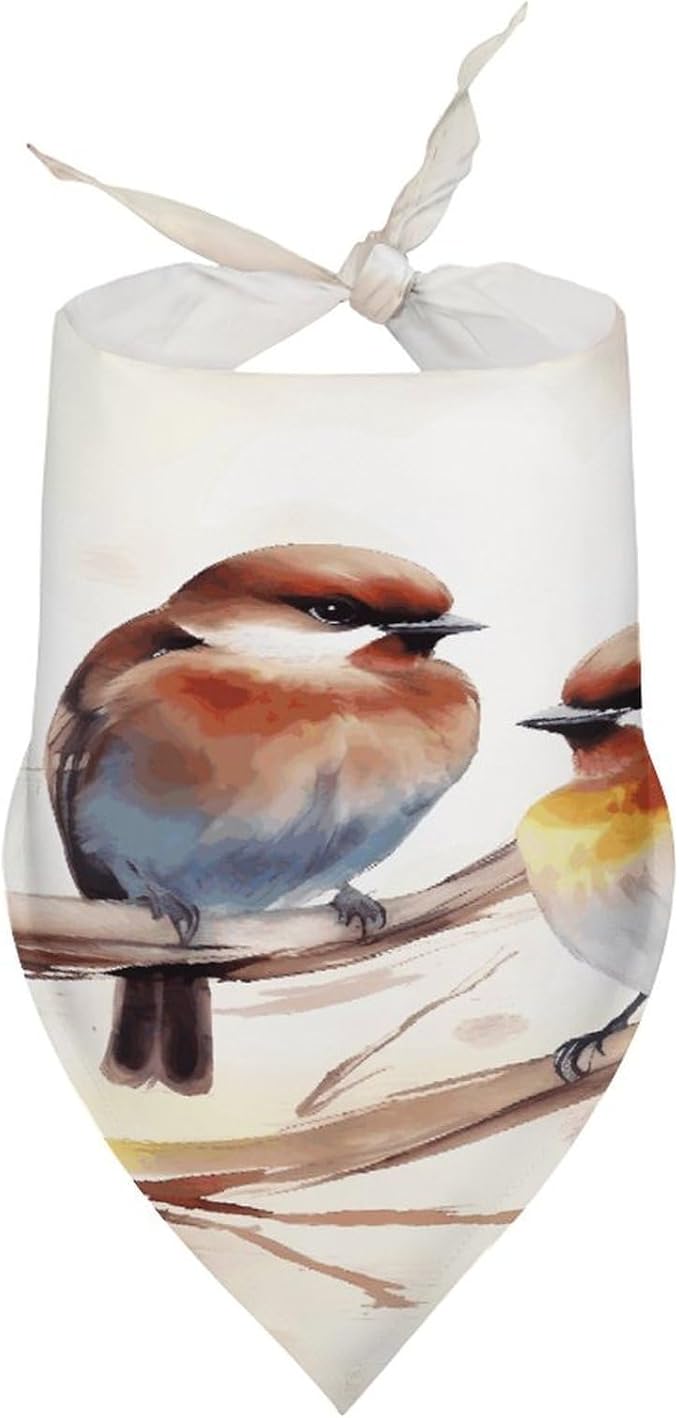Dog Bandana Spring Pet Scarf Adjustable Triangle Birds Resting on Tree Branch Printing Dog Bib Washable Polyester Puppy Bandana for Small Medium Large Dogs Cat Birthday Party Supplies