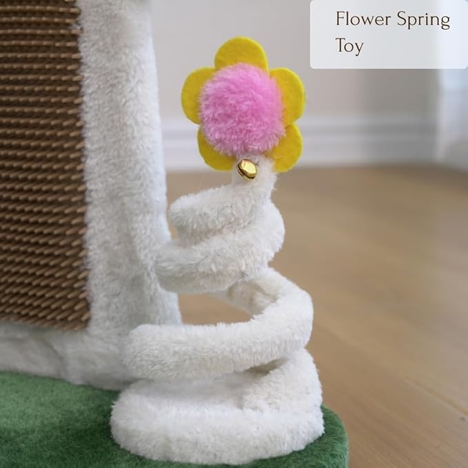 PetPals Mushroom Cat Perch Tree with Replaceable Nature Sisal Scratching Post, Multi-Functional Mushroom Cat Tower with Self Grooming Brush and Spring Toy, for Indoor Kittens, 20“High, Multi-Color